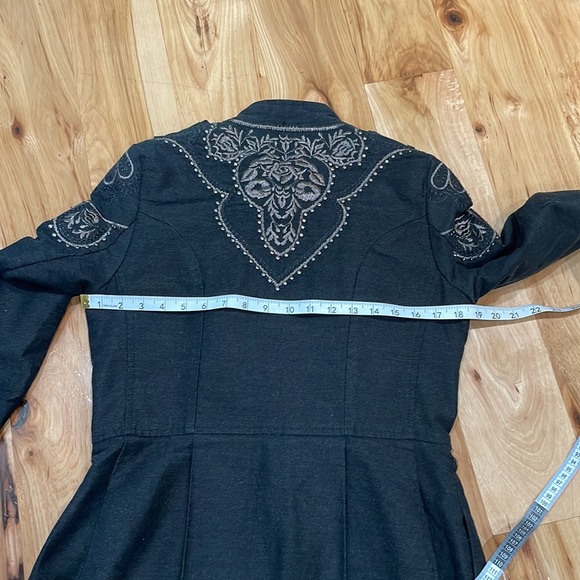 Free People coat Embellished embroidered Sergeant Jacket coat lined 4 charcoal - Picture 12 of 14